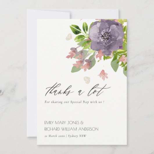 RUSTIC VIOLET PINK WILD FLOWER & FOLIAGE Hartelijk Bedankkaart (Voorkant)