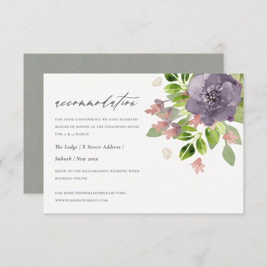 RUSTIC VIOLET WILD FLOWERS & FOLIAGE ACCOMMODATION INFORMATIEKAARTJE (Voorkant / Achterkant)