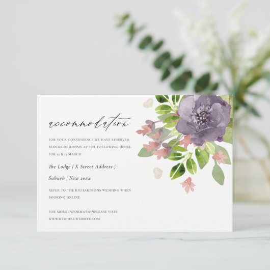 RUSTIC VIOLET WILD FLOWERS & FOLIAGE ACCOMMODATION INFORMATIEKAARTJE (Staand voorkant)