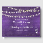 Rustic Violet Wood Mason Jar String Lights Wedding Gastenboek (Voorkant)