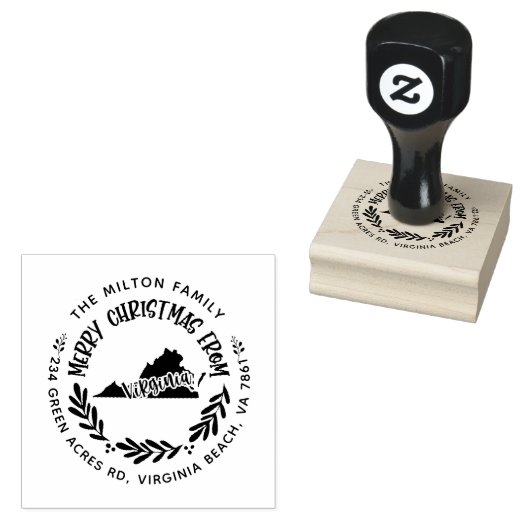 rustic virginia merry kerst return address rubberstempel (Gestempeld)