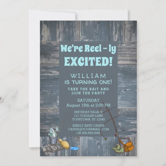 Rustic Vissen Boy First Birthday Party Invitation Kaart (Voorkant)