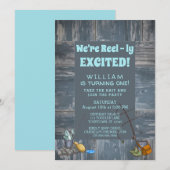 Rustic Vissen Boy First Birthday Party Invitation Kaart (Voorkant / Achterkant)