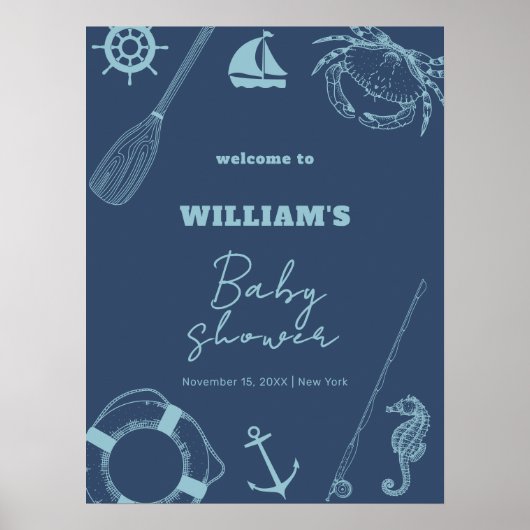Rustic Vissen Nautical Boy Baby shower Welkom Poster (Voorkant)