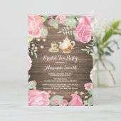 Rustic Vrijgezellenfeest Tea Party Invitation Flor Kaart (Staand voorkant)