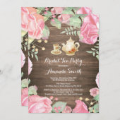 Rustic Vrijgezellenfeest Tea Party Invitation Flor Kaart (Voorkant / Achterkant)