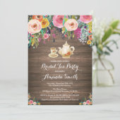 Rustic Vrijgezellenfeest Tea Party Invitation Flor Kaart (Staand voorkant)