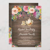 Rustic Vrijgezellenfeest Tea Party Invitation Flor Kaart (Voorkant / Achterkant)