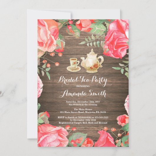 Rustic Vrijgezellenfeest Tea Party Invitation Flor Kaart (Voorkant)