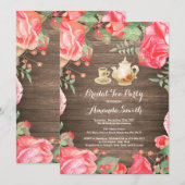 Rustic Vrijgezellenfeest Tea Party Invitation Flor Kaart (Voorkant / Achterkant)