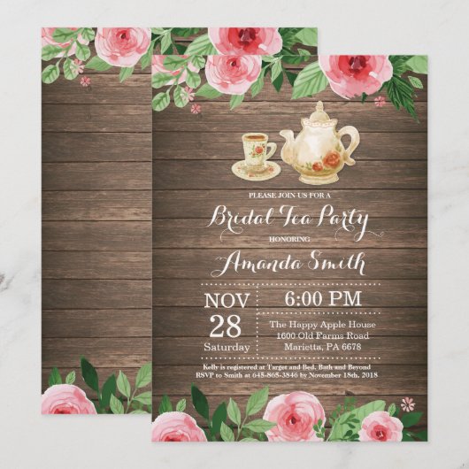 Rustic Vrijgezellenfeest Tea Party uitnodiging (Voorkant / Achterkant)