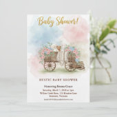 Rustic Wagon Watercolor Floral Baby Shower Kaart (Staand voorkant)