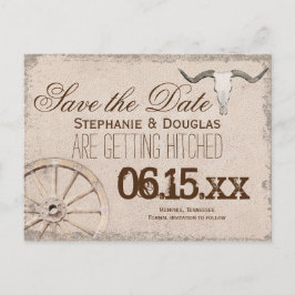 Rustic Wagon Wheel Longhorn Cowboy Save the Date Aankondigingskaart