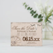 Rustic Wagon Wheel Longhorn Cowboy Save the Date Aankondigingskaart (Staand voorkant)