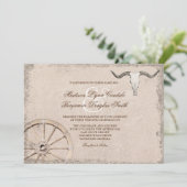 Rustic Wagon Wheel Longhorn Cowboy Wedding Kaart (Staand voorkant)