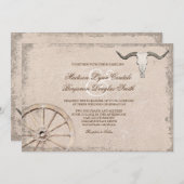 Rustic Wagon Wheel Longhorn Cowboy Wedding Kaart (Voorkant / Achterkant)