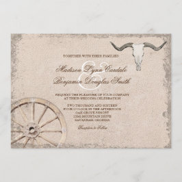 Rustic Wagon Wheel Longhorn Cowboy Wedding Kaart