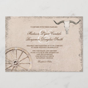 Rustic Wagon Wheel Longhorn Cowboy Wedding Kaart