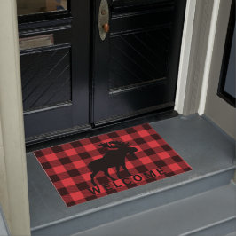 Rustic Walking Moose Red Black Pset Welkom Deurmat