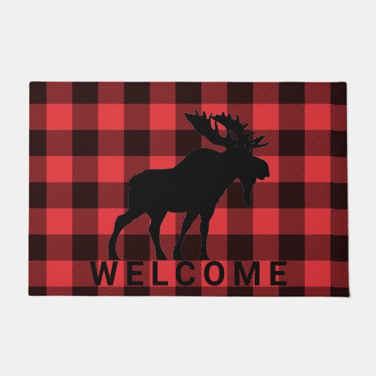 Rustic Walking Moose Red Black Pset Welkom Deurmat (Voorkant)