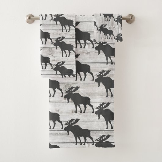 Rustic Walking Moose Shiplap Wood Bad Handdoek (Insitu)