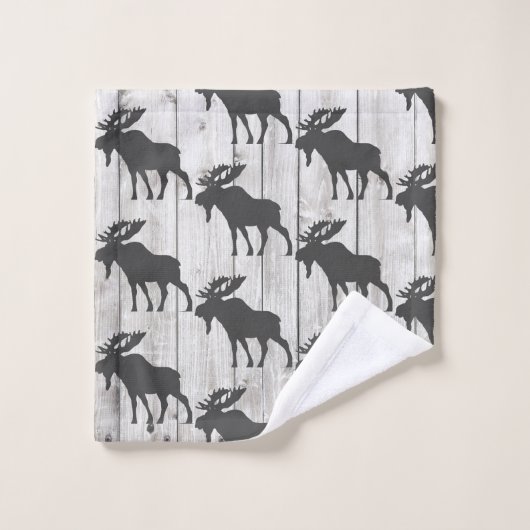 Rustic Walking Moose Shiplap Wood Bad Handdoek (Wasdoekje)