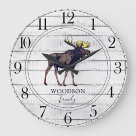 Rustic Walking Moose Wood Familienaam Grote Klok