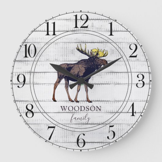 Rustic Walking Moose Wood Familienaam Grote Klok (Voorkant)