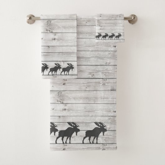 Rustic Walking Moose Wood Pattern Bad Handdoek (Insitu)