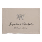 Rustic Warm Beige Monogram Names Pas getrouwd Wedd Kussensloop (Voorkant)