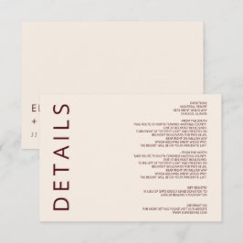 Rustic Warm Burgundy Modern minimalistisch huwelij Informatiekaartje