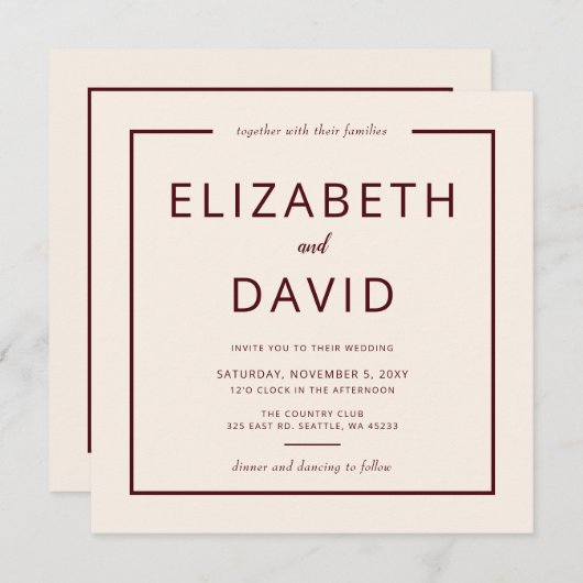 Rustic Warm Burgundy Modern minimalistisch huwelij Kaart (Voorkant / Achterkant)