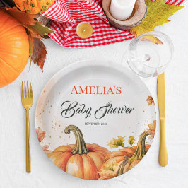 Rustic Warm Gold Orange Watercolor Autumn Pumpkin Papieren Bordje