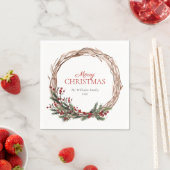 Rustic Warm Red Winter Wreath Merry Kerstmis Servet (Insitu)