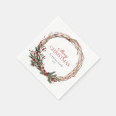 Rustic Warm Red Winter Wreath Merry Kerstmis Servet (Hoek)