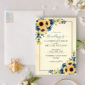 Rustic Warm Sunflower Navy Blue Floral Wedding Kaart