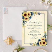 Rustic Warm Sunflower Navy Blue Floral Wedding
