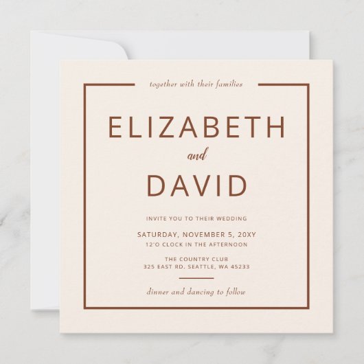 Rustic Warm Terracotta Modern Minimalist Wedding Kaart (Voorkant)