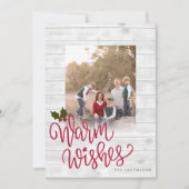 Rustic Warm Wishes White Wood Foto Feestdagenkaart (Voorkant)