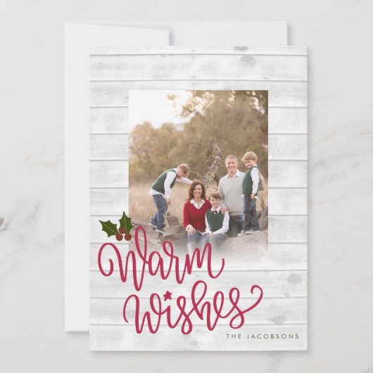Rustic Warm Wishes White Wood Foto Feestdagenkaart (Voorkant)