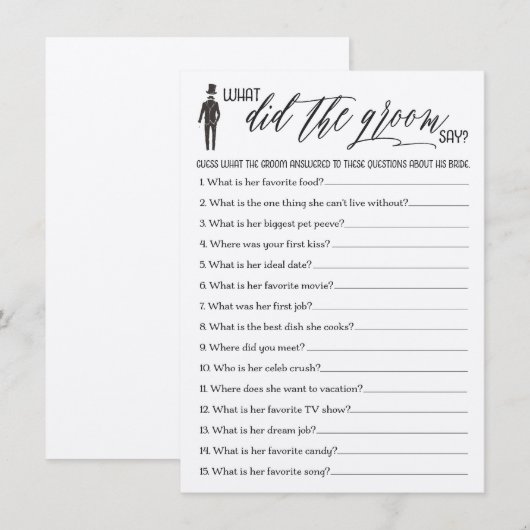Rustic wat de Groom zei Vrijgezellenfeest spel Informatiekaartje (Voorkant / Achterkant)