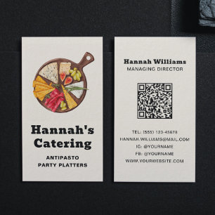 Rustic Watercolor Antipasto Catering QR-code Visitekaartje