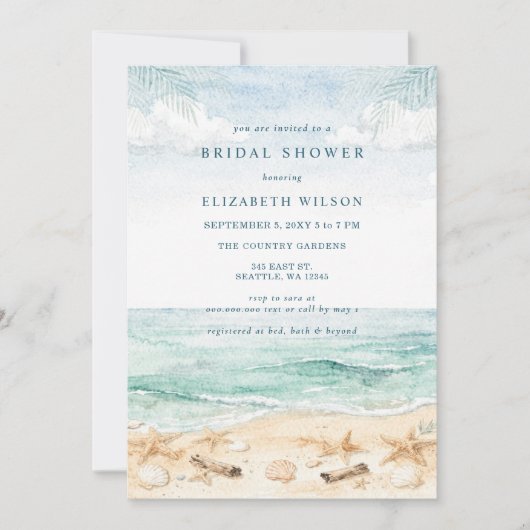 Rustic Watercolor Beach Bridal Shower Kaart (Voorkant)