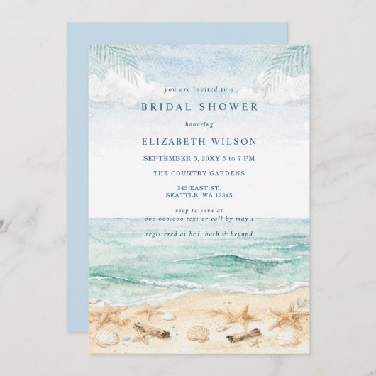 Rustic Watercolor Beach Bridal Shower Kaart (Voorkant / Achterkant)