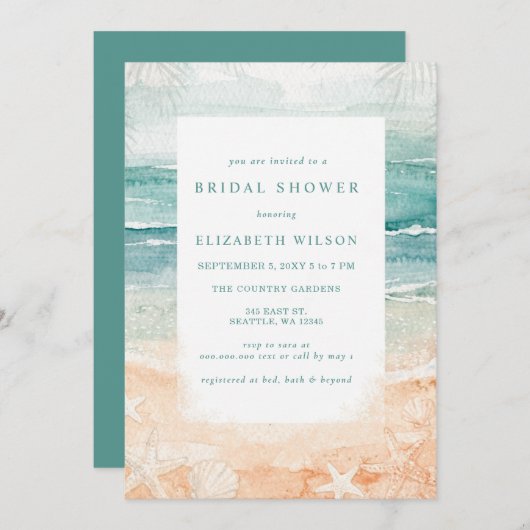 Rustic Watercolor Beach Bridal Shower Kaart (Voorkant / Achterkant)