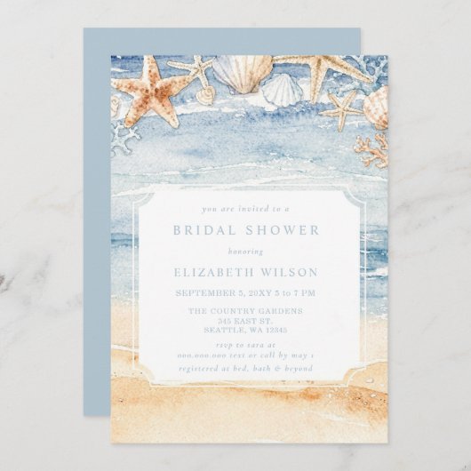 Rustic Watercolor Beach Bridal Shower Kaart (Voorkant / Achterkant)