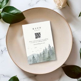 Rustic Watercolor Bergboom Trouw QR-code RSVP Kaartje