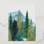 Rustic Watercolor Bergen Denne Winter Huwelijk Folie Uitnodiging (Achterkant)