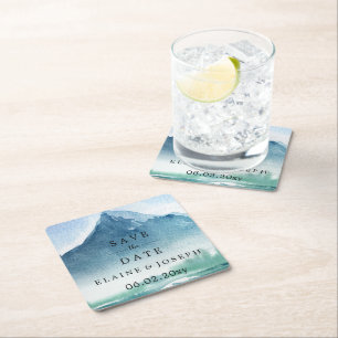 Rustic Watercolor Bergen Meer Save The Date Kartonnen Onderzetters