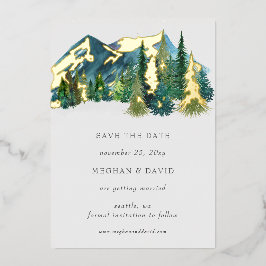 Rustic Watercolor Bergen Pijnboom Save The Date  Folie Uitnodiging
